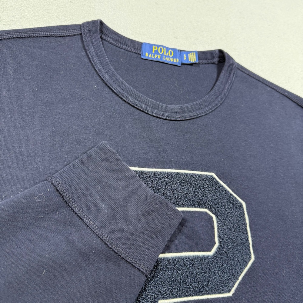 Polo Ralph Lauren Mens Navy Blue Chenille P Logo Patch Crewneck Sweatshirt S